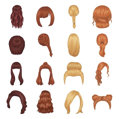 Female Hairstyle Cartoon Elements In Set Collection For Design
