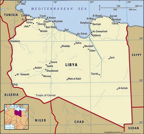 Labeled Map Of Libya With States Capital And Cities