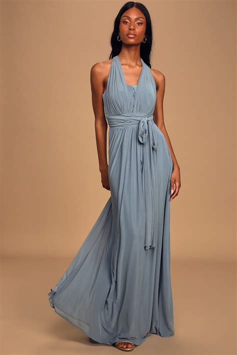 Convertible Slate Blue Dress Blue Maxi Dress Bridesmaid Dress Lulus