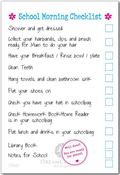 Pin By Dream Creative Designs On Printable Products Morning Checklist