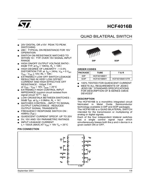 CD4066 Pinout Examples Datasheet Applications And