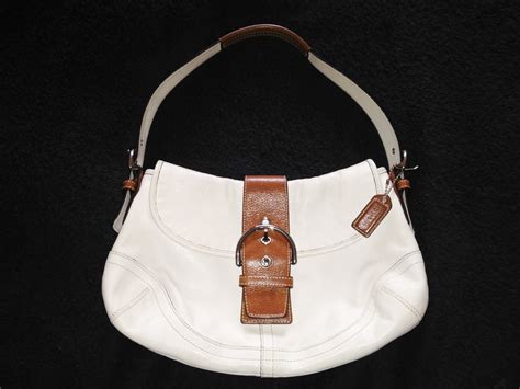 Authentic Coach 9248 Off White Pebbled Leather Bag With Brown Leather Trim