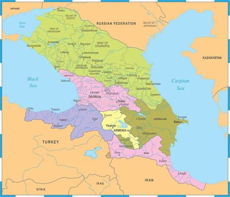 Caucasus Region Map Vector Illustration Stock Illustration