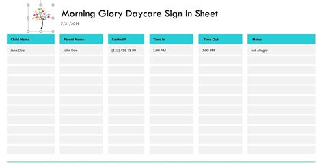 Daycare Sign In Sheet The Spreadsheet Page
