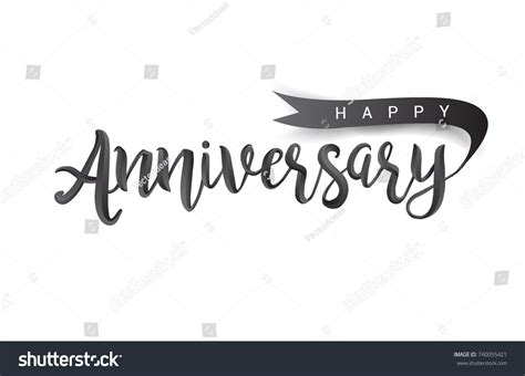 Calligraphy Happy Anniversary Hand Lettering Text Design With Ribbon