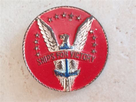 Ships For Victory Badge Pin Enameled Red White Blue United States