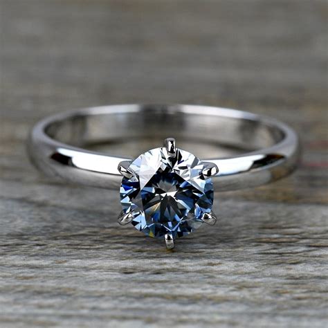 Lab Grown Round Fancy Blue Diamond Solitaire Engagement Ring