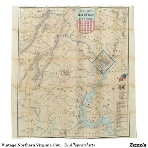 Vintage Northern Virginia Civil War Map 1862 Shower Curtain Map Art