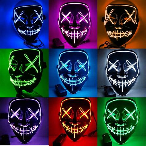 Halloween Led Glow Mask 3 Modes El Wire Light Up The Purge
