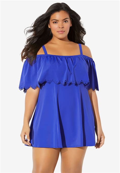 Fit 4 U Off The Shoulder Ruffle Plus Size Swimdress Swimsuit One Pieces
