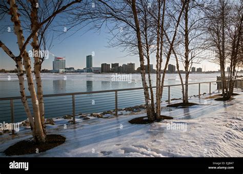 Detroit Michigan The Detroit River In Winter Photographed From