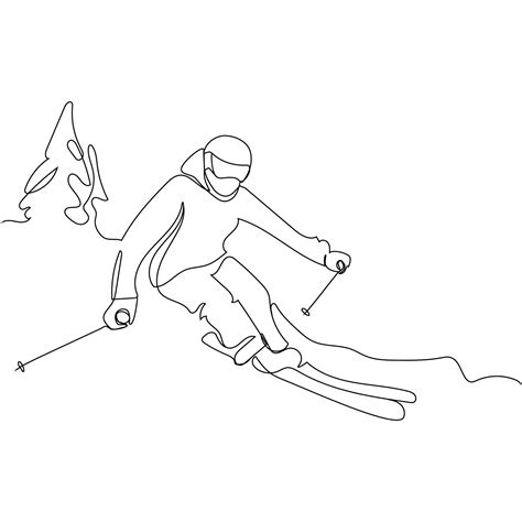 corredor de esquí línea continua dibujo minimalismo diseño vector ilustración aislada esquiador