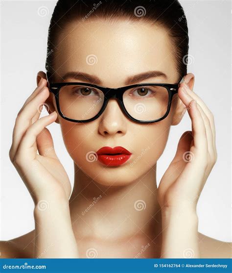 Beauty Fashion Model Girl Wearing Glasses Isolated On White Background