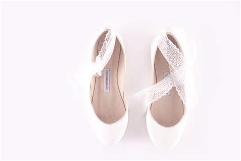 White Wedding Ballet Flats With Lace Up Ribbons By Thewhiteribbon