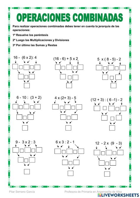 Operaciones Combinadas Fichas Matematicas Jerarquia De Operaciones