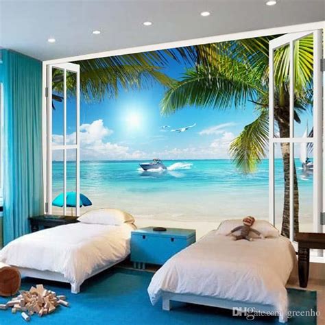 Home And Garden 3d Tropical Beach Scenery Self Adhesive Removable Bedroom