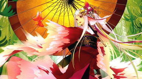 Wallpaper 2894x1627 Px Anime Girls Fish Japanese Umbrella Kimono