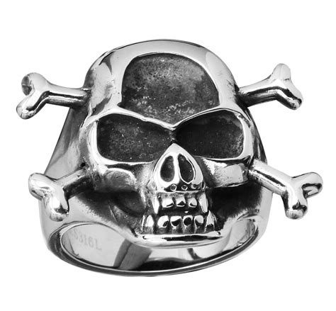 Stainless Steel 316l Skull Ring With Bones On The Sides Size 13 Ssr166