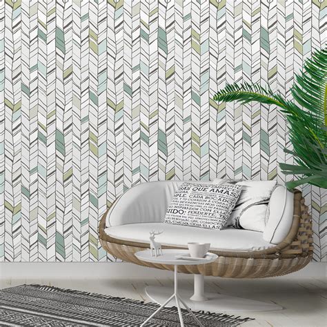 Self Adhesive Herringbone Chevron Pattern Removable Wallpaper Cc197