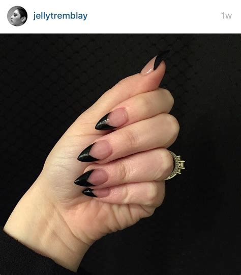 Black Stiletto With A Pointed French Tip Goth Nails Acrylic Nails