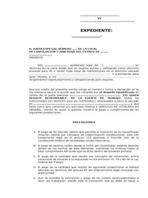 Formato De Demanda De Despido Injustificado Salario Demanda Judicial