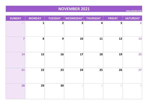 Free Editable November Calendar 2021 Blank Template