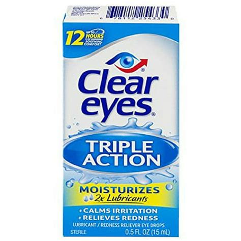 Clear Eyes Triple Action Relief Eye Drops 050 Oz Pack Of 2 Walmart
