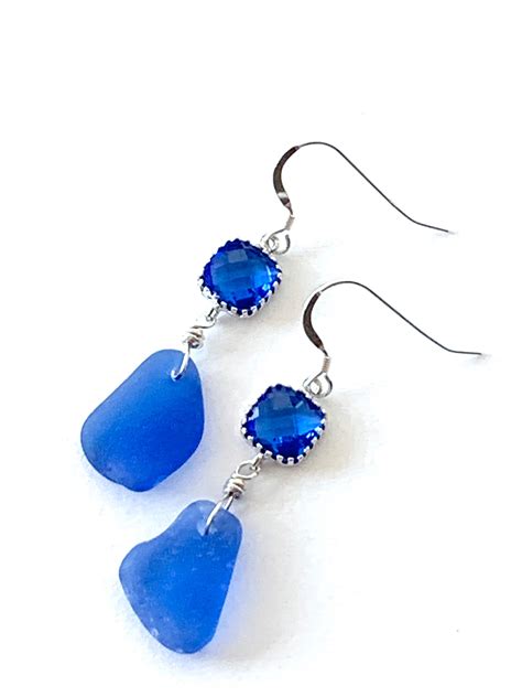 Pale Cobalt Sea Glass Earrings, Blue Seaglass, Seaglass ...