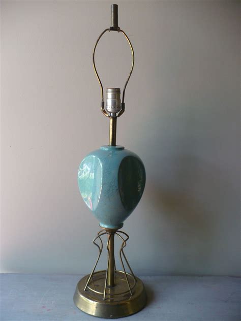 Vintage Turquoise Atomic Table Lamp Mcm Gold And Blue Light Etsy