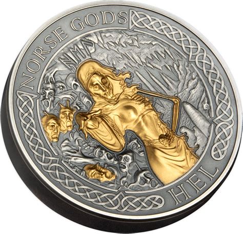 1 Dollar Hel Norse Gods Gold Plating 2 Oz Silver Coin 1 Cook Islands