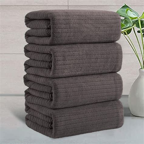 Jessy Home 4 Pack Black Brown Stripe Large Bath Towels Set Oversized Bath Sheet Soft Towel Set