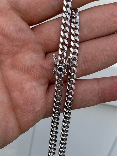 Pre Owned Silver Mens Miami Cuban Link Chain Real Solid 925 Sterling Box Lock Necklace 5mm