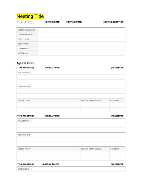 Printable Meeting Notes Template