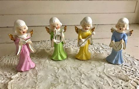 Christmas Angel Choir Figurines Vintage Japan Set Pastel Etsy