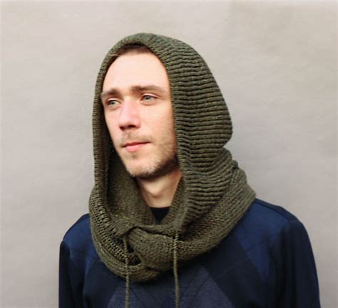 Men Hooded Scarf Cowl Hood Olive Green Oversized Scarf Etsy In 2020