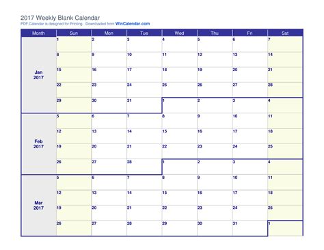 免费 Printable Custom Weekly Calendar 样本文件在