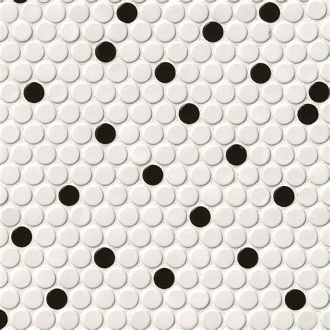 White And Black Glossy Penny Round Porcelain Mosaic Tile
