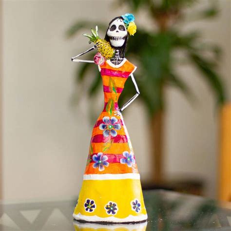 Novica Papier Mache Sculpture Catrina With Pineapple Bed Bath