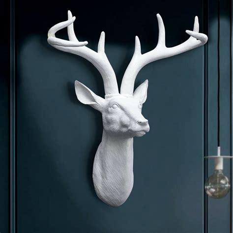 Xl White Resin Handmade Stag Deer Head 3d Antlers Sculpture Etsy