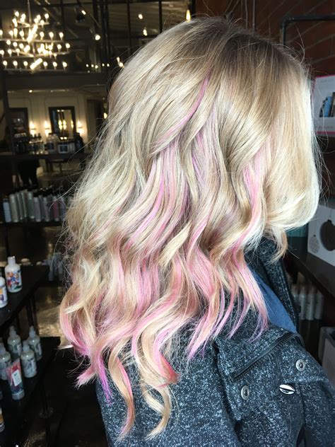 Pink Peekaboo Highlights In My Natural Blonde Hair Pink Blonde Hair