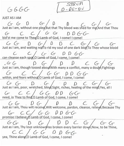 Just As I Am Hymn Guitar Chord Chart In G Major Learn Guitar Songs