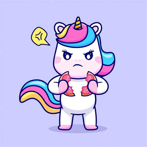 Premium Vector Cute Angry Unicorn Breaking Donut Cartoon Vector Icon