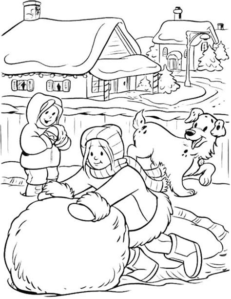 Make A Big Snowball Winter Coloring Page Coloring Pages Winter