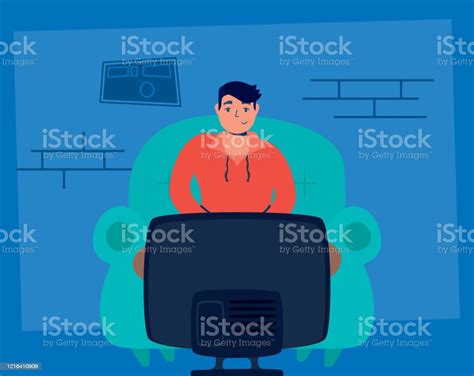 Man Watching Tv Stay At Home Campaign Stock Illustration Download