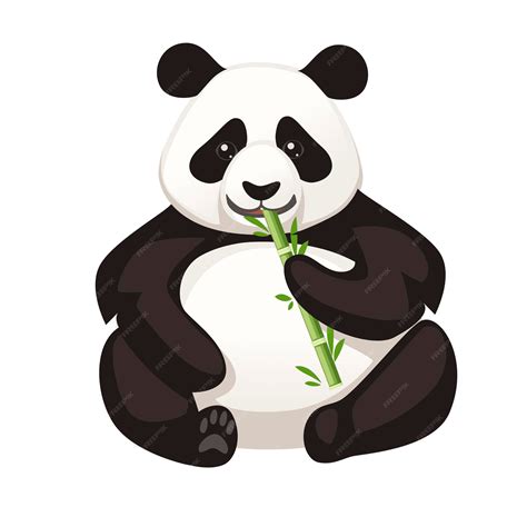 Premium Vector Cute Big Panda Sit On Floor Holds Bamboo And Eat