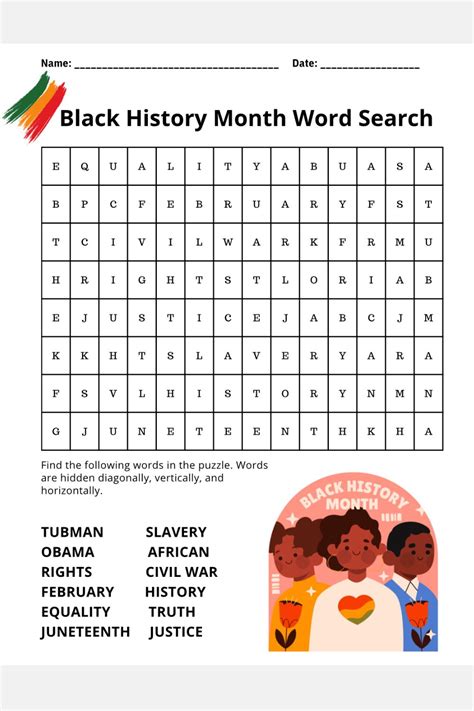 Free Black History Month Word Search Printable