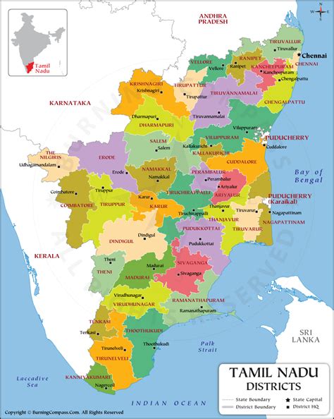 Plakat Tamil Nadu Map Political And Administrative Map Of Tamil Nadu