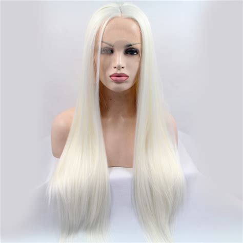 Heat Resistant Fiber Wig White Straight Wigs For Women Synthetic Lace
