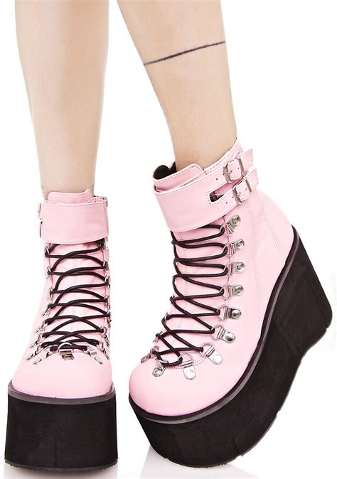 Kawaii Pastel Goth Platform Boots Demonia Sweetie Kera Lace Up Platform Boots Pastel Goth Shoes