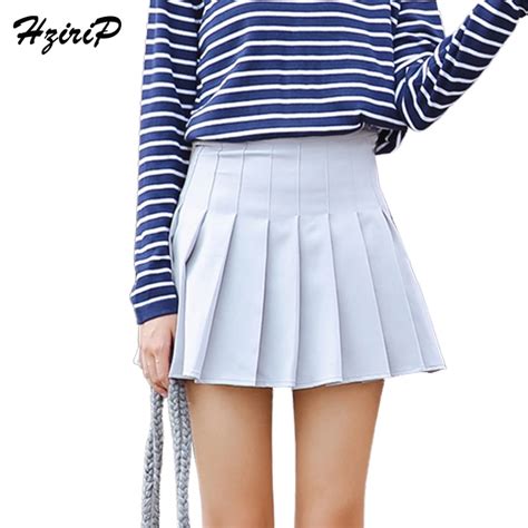 Hzirip 2018 New Fashion Solid A Line Women Skirt Casual Empire Mini White Blue Black Pleated